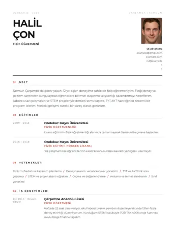 Fizik Öğretmeni CV Örnekleri cv indir